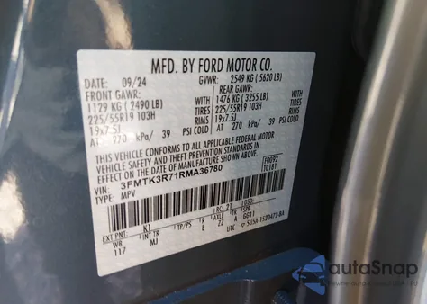 2024 Ford Mustang Mach-E Premium z USA, uszkodzony, nr VIN 3FMTK3R71RMA36780